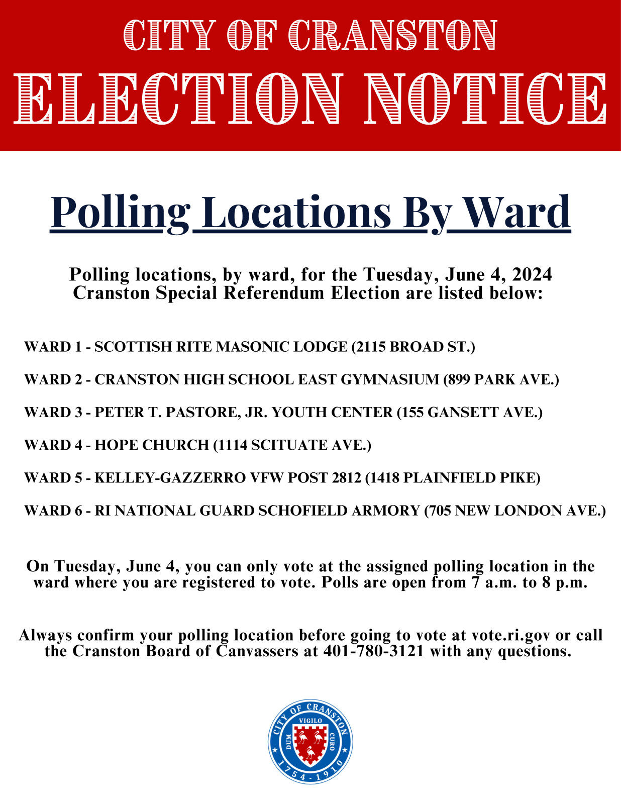 Election Notice June 4th Polling Locations